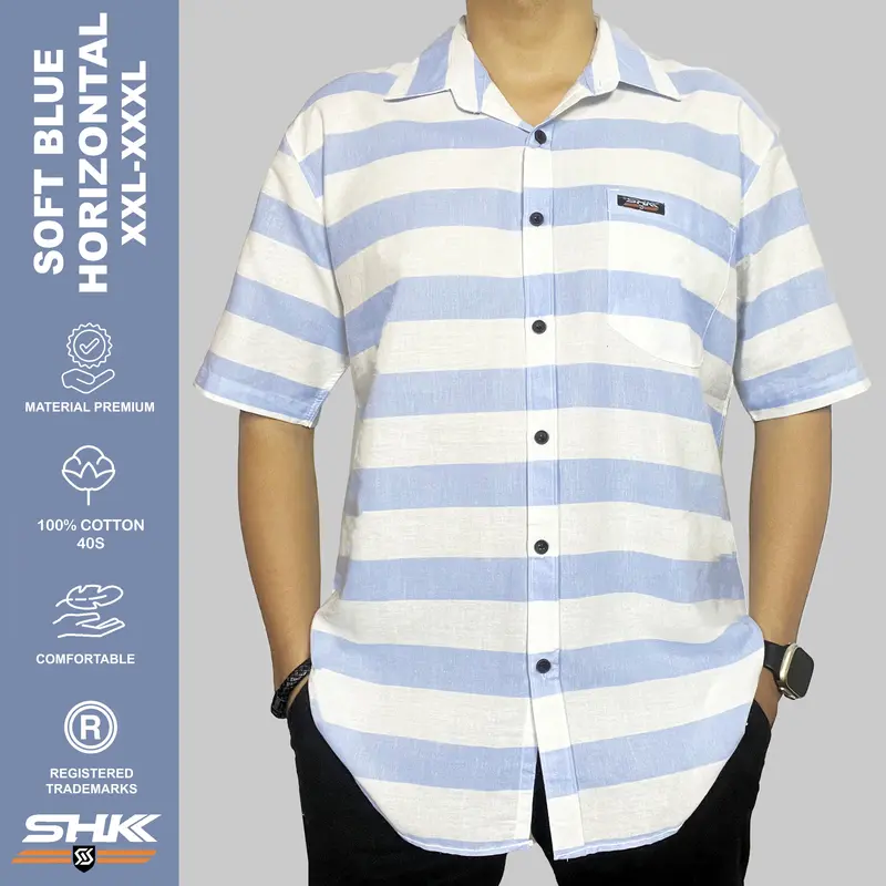 SHK BIG SIZE Kemeja STRIPE series cowok cewek katun twill baju lengan pendek 3