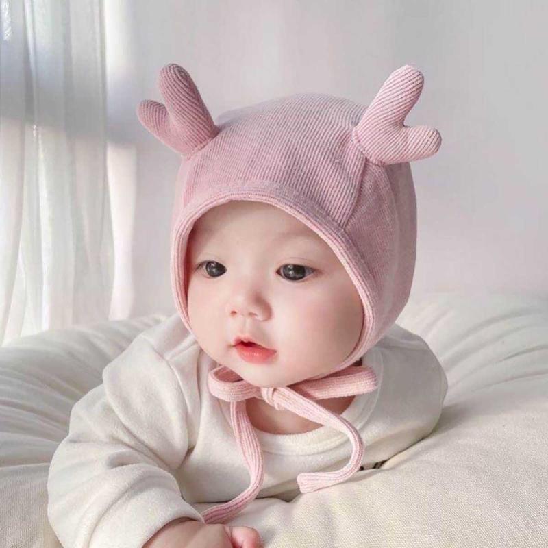 Mũ Len Tai Hươu Hoạt Hình Cho Bé Mũ Mùa Đông Ấm Áp Cho Trẻ Sơ Sinh Bé Gái Và Bé Trai Màu Trơn Mũ Trẻ Sơ Sinh Quà Tặng Giáng Sinh 0-6 Tháng