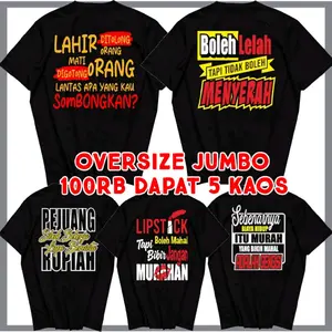 Kaos Oversize 100rb dapat 5 pcs Kaos kata-kata Baju Atasan T-Shirt Motif Kata Pria Wanita Hitam Lembut Soft Unik Unisex