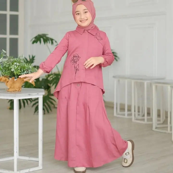 Setelan Rok Anak Manohara kids Perempuan 2025 - Fashion Anak Perempuan Baju Airflow Atasan Muslim Tanggung Crinkle 4
