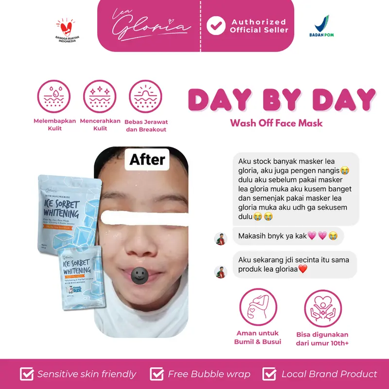 [ MASKER VIRAL ] 20 GR MASKER BUBUK DAY BY DAY FACE MASK BY LEA GLORIA || Kerutan Mencerahkan Wajah Hitam Melembutkan Mengencangkan Menthol pembersih bruntusan dan komedo 2