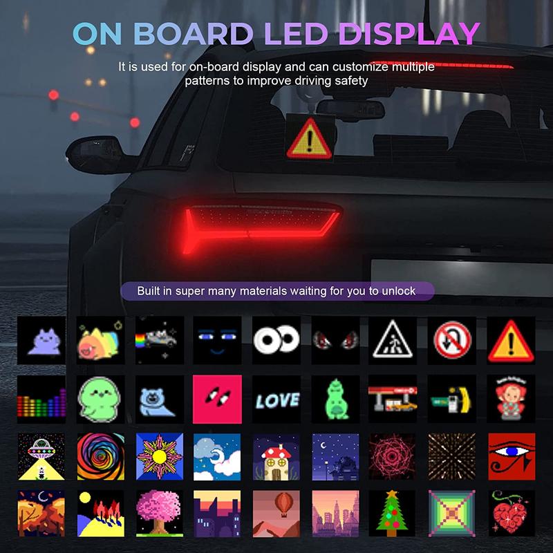 Product Introduction of Smart LED Pixel Display On Car Rear Window Bluetooth App Control Full Color LED Expression Light Programmable Pixel Screen 45