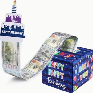 誕生日用お金入れセット（引き出しカード付き、バッグ付き）、現金のお祝いを楽しく渡せるギフト・プレゼント向け、現金ギフト向けの引き出し式ギフトボックス