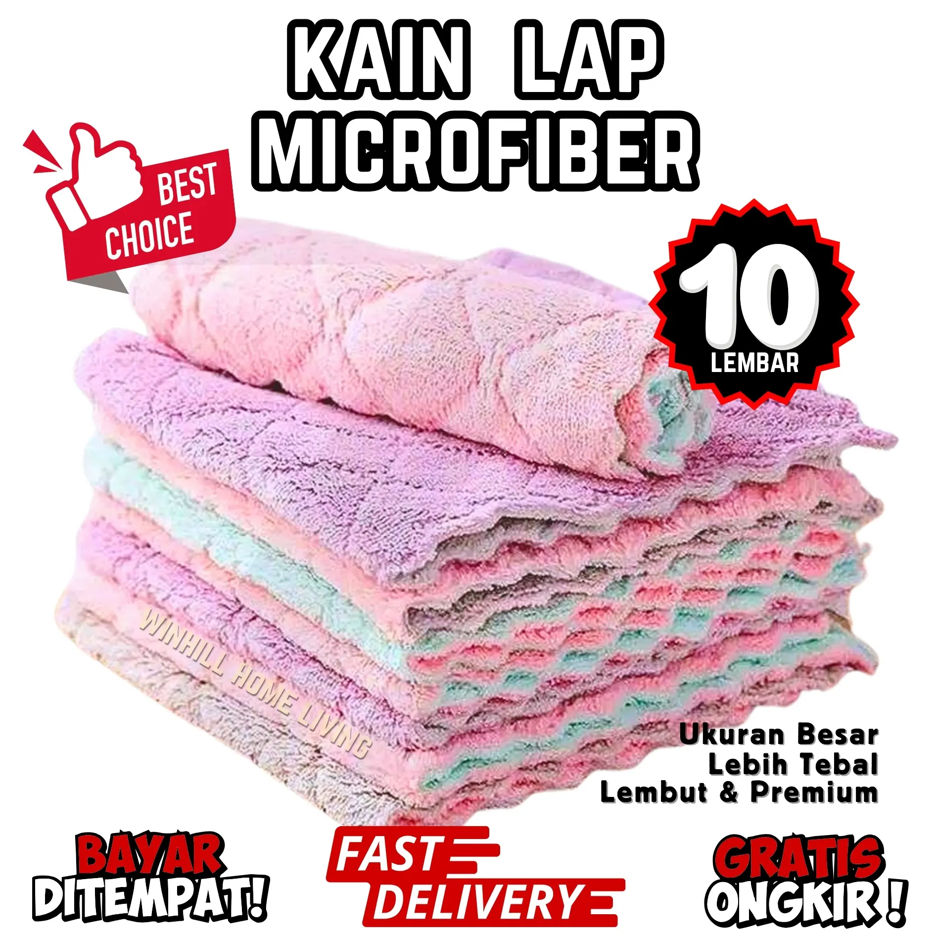 WHL Kain Lap Microfiber 25cm Cuci Piring (isi 10pcs atau 5pcs) Anti Minyak Dapur Tangan Serbaguna cleaning anti baret Lembut Premium Gambar