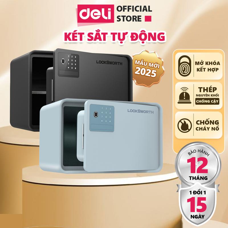 MỞ KHÓA ĐA CHẾ ĐỘ Két Sắt Mini Điện Tử Nâng Cấp Deli Mới 2025 Két Sắt Thông Minh Tự Động 2 Kích Thước Bảo Hành 12Tháng