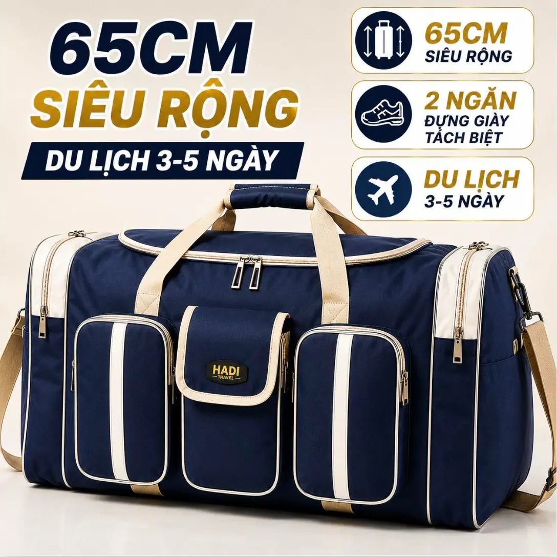 Túi đựng quần áo chăn màn, túi du lịch  Bag cỡ lớn 65x35x30 cm cao cấp chống thấm nước HADI TRAVEL