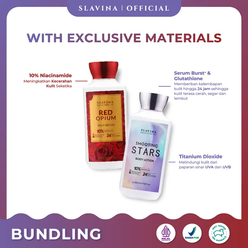 SLAVINA Body Lotion Red Opium + Shooting Stars (Mysterious Girl) by Nagita Slavina - 10% Niacinamide with Serum Burst Glutathione Moisturizing Whitening 1