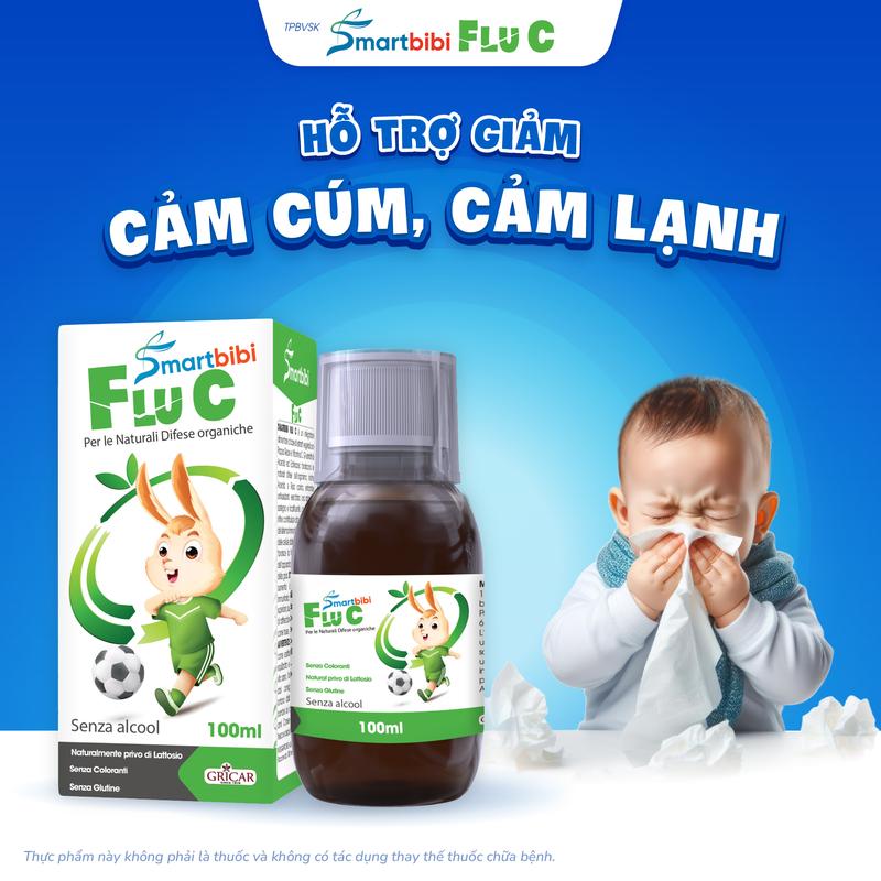 Siro Cảm Cúm Smartbibi Flu C Chiết Xuất Thảo Dược TPBVSK  Hỗ Trợ Các Vấn Đề Ho Do Cảm Lạnh, Cảm Cúm Cho Bé Chai 100ml