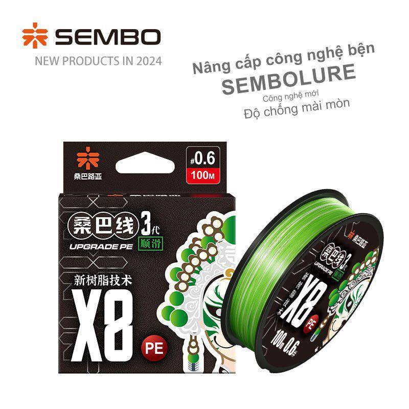 SEMBO LURE Dây PE xanh lá X8 thế hệ 3 dùng câu lure dây PE siêu mượt có phai màu đi câu fishing câu cá