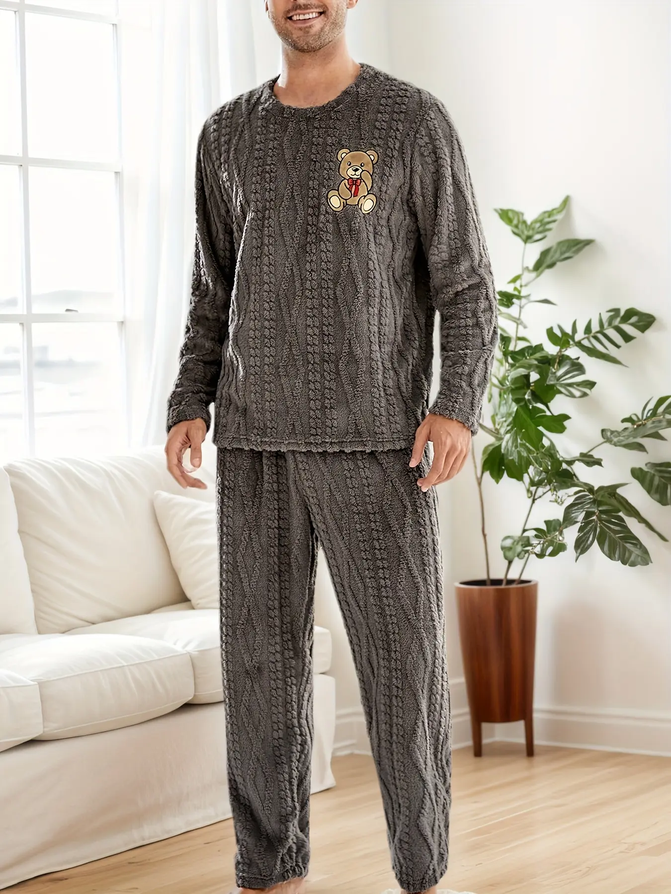 Autumn Season Men'S Long Retro Print Pajama Set, Perfect for Fall/Winter Cas l Long S ve Button-Up Pajama Sets N htwear Pjs