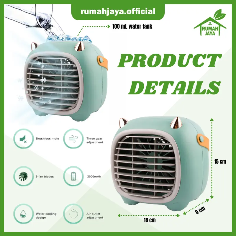 RJO - Kipas Angin Pendingin Mini Ac Little Monster / Mini Mobile Air Cooler / Kipas Angin Pendingin Spray Air / Mini Cooling Fan 1