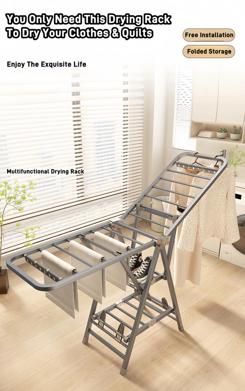 Product Introduction of [SG Stock]Foldable Clothes Drying Rack Multifunctional Laundry Rack With Wheel Stainless Steel Thickened Carbon Steel 20