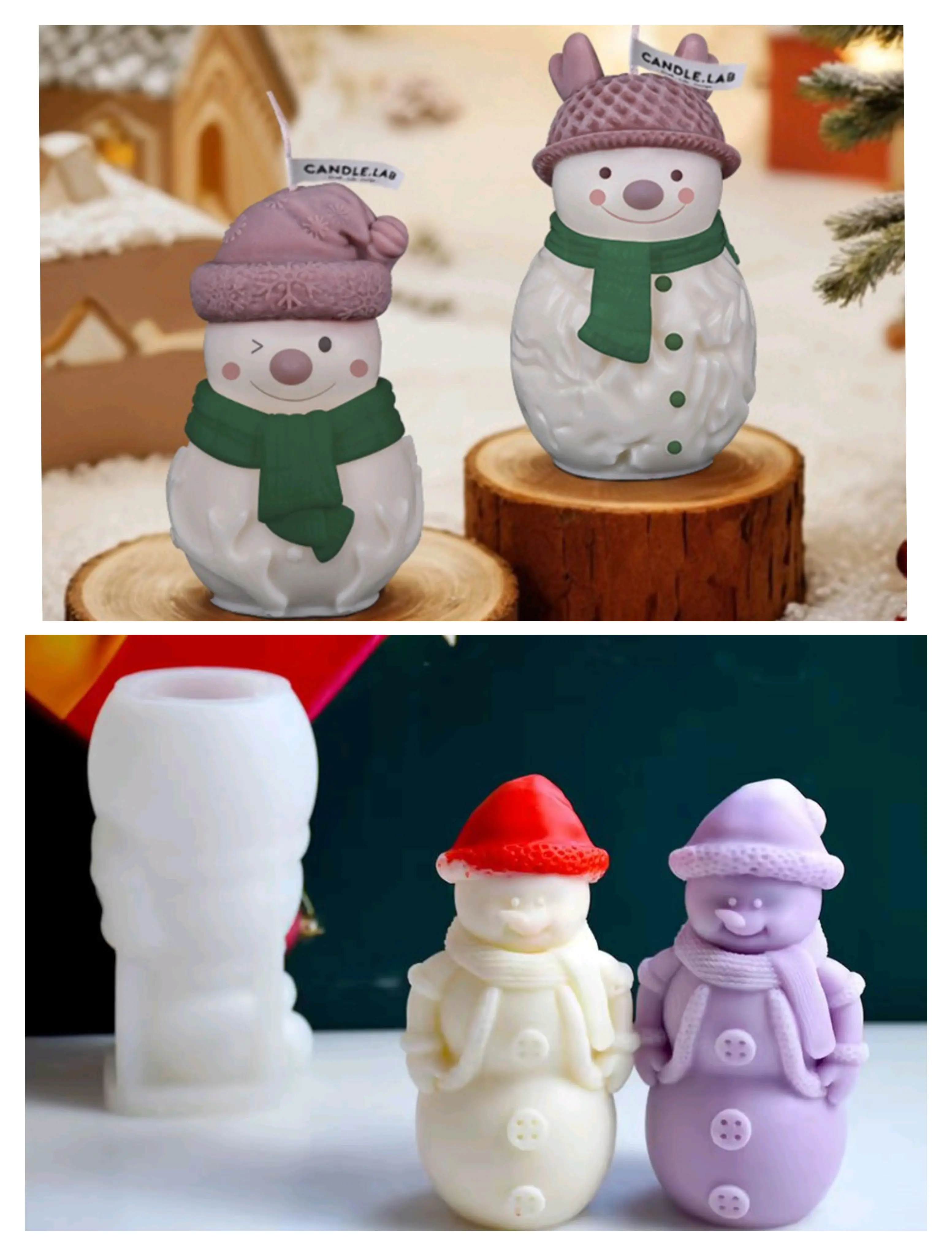 Cetakan Silikon Candle Pudding Christmas Snowman Pake Topi Dan Syal 3D DIY Silicone Mold