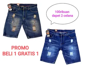 [Beli 2 Lebih Murah] Paket Hemat Celana Jeans Pendek Ripped Jeans Pria 100k Dapat 2 Celana Pendek Murah Tebal // Celana Pendek Dewasa // Celana Jeans Distro Bahan 13oz Ukuran 28-39 Rimba Jeans Dark Denim Nyaman Panjang shorts