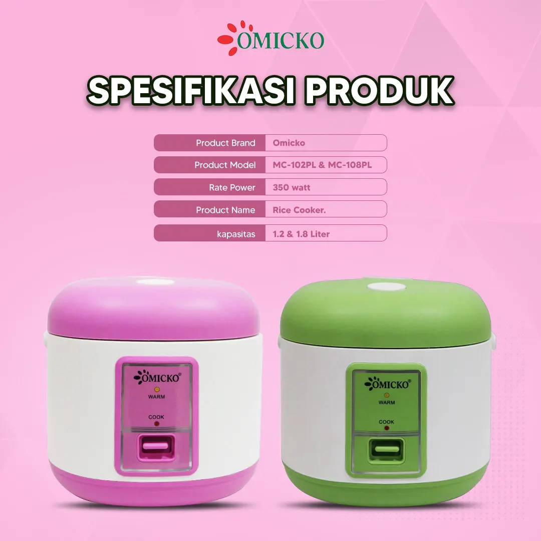 OMICKO Rice Cooker 1.2 Liter 3in1 Penanak Nasi /Pengukus Makanan/Penghangat makanan Wadah Stainess Sudah SNI