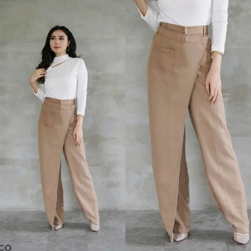 Overlap Cullote Pants - Celana Highwaist Wanita Kulot Sabrina Model Zipper 3