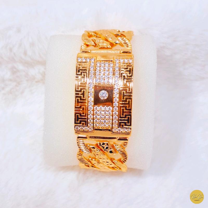 (Beli 2 Bonus 1 Random)Gelang Rantai Plat Ukir Labirin Warna Gold 22k Kualitas Premium|Aksesoris Wanita-Anti Karat Anti Hitam 1