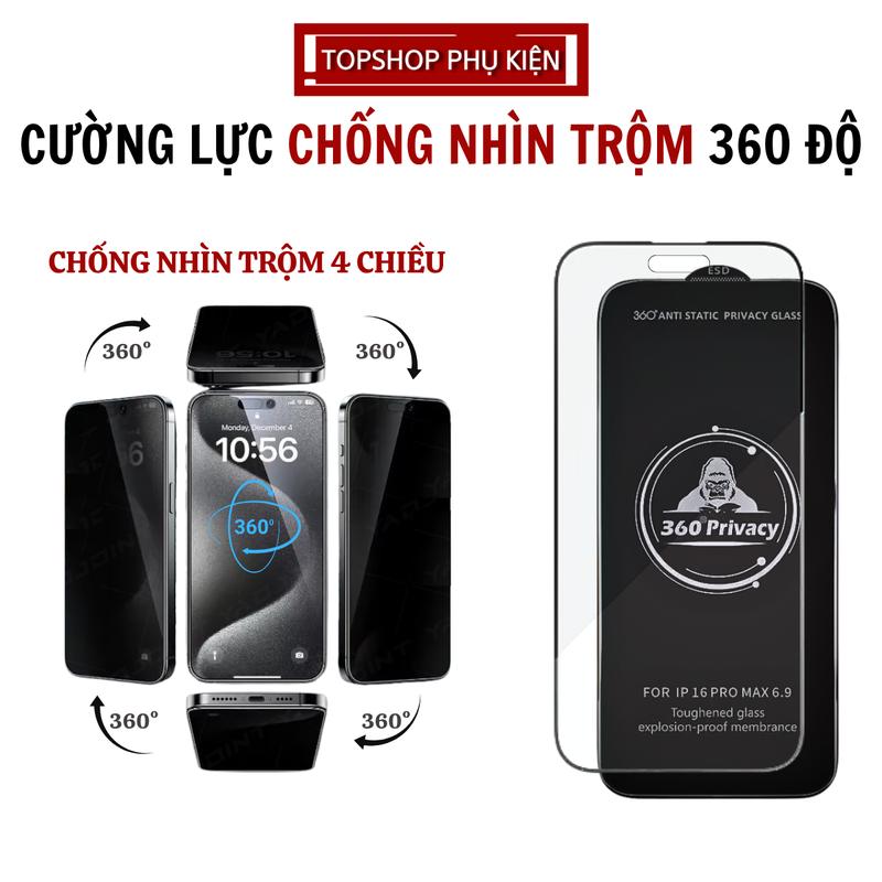 Cường Lực Chống Nhìn Trộm 360 Độ - Full Màn Bo Cong 2.5D Mượt Nhạy ,Phủ Nano Dành Cho iPhone 16 Pro max 15 Pro max 14 Pro max 13 Pro max 12 Pro max 11 Promax X Xs max Xr Plus