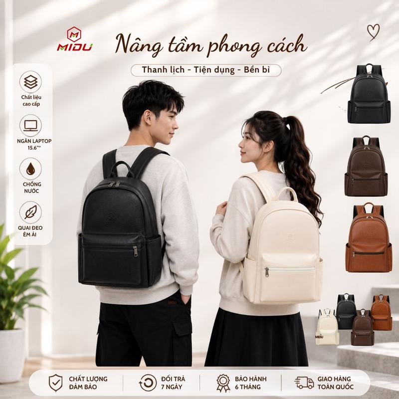 Balo Da Nam Nữ Đi Học Cặp Da Basic Đựng Sách Vở Laptop 15.6 inch Chống Nước-MD08 SIZE TO