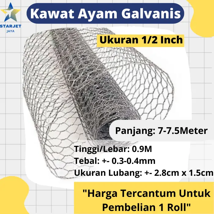 Jaring Kawat Ram Loket Pagar Kandang Kurungan Ayam Kelinci Galvanis Tebal Anti Karat Hexagonal 1 Roll