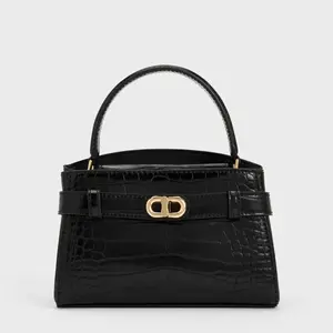 Aubrielle Croc-Effect Top Handle Bag - Black