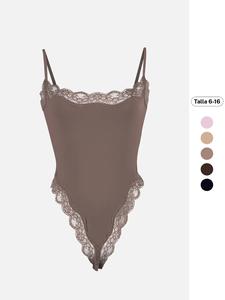 Body de color sólido con encaje para mujer, cómodo y transpirable para uso diario, ropa de verano para damas, lencería