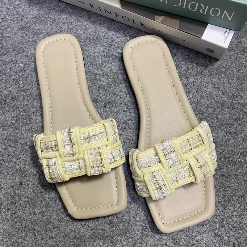 Sandal teplek wanita rajut simple mewah free box Flat Sendal 6