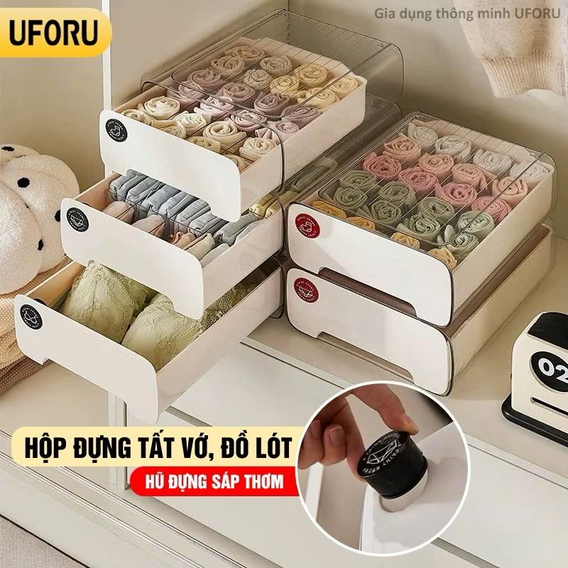 Hộp đựng tất vớ đồ lót chia ngăn để tủ quần áo có hũ đựng sáp thơm khử mùi chất liệu nhựa cao cấp bền bỉ - UF739