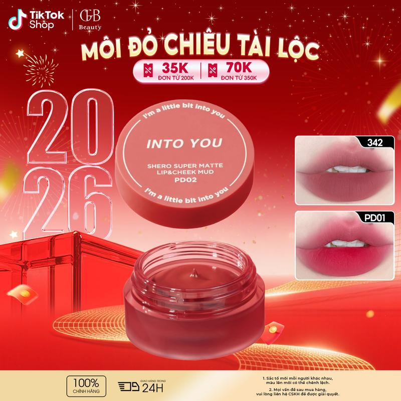Son Bùn Hũ INTO YOU Kem Lì Không Khô Môi Che Rãnh Môi Dễ Tán Tặng Kèm Cọ Dùng Cho Môi Và Má PD01 5g