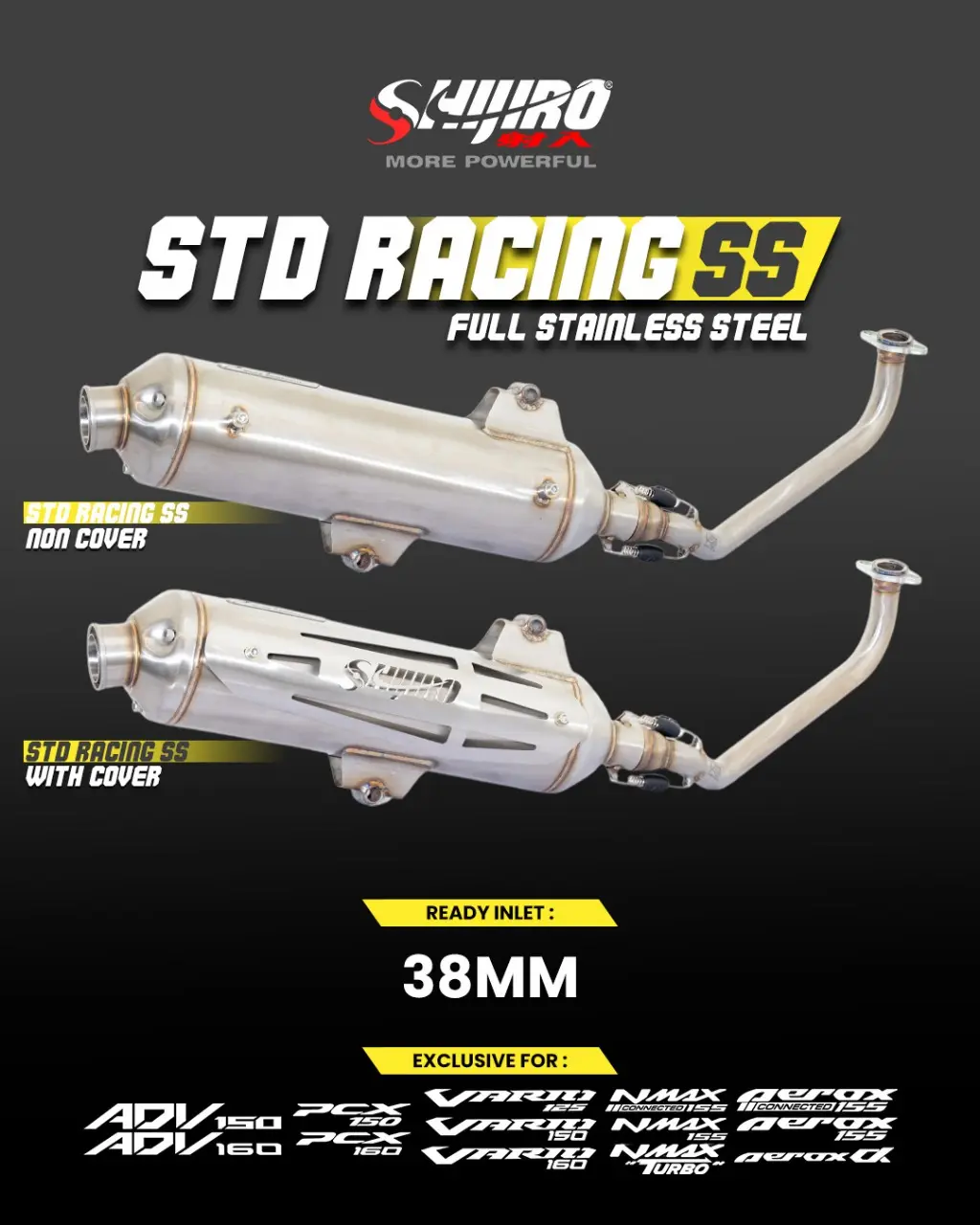 KNALPOT STANDAR RACING SHIJIRO STAINLESS FOR N-MAX AEROX VARIO PCX ADV STYLO