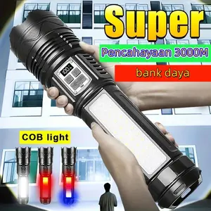 Senter LED Super Terang Jarak Jauh Anti Air Senter LED 90000 Lumens Original USB C Rechargeable Zoom Flashlight with 26650 Baterai