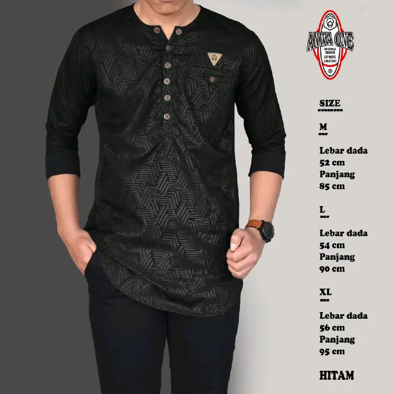 Baju Koko Kurta Pria Motif Embos Terbaru Original Anwa Terlaris Atasan Dewasa Hitam Cream Kuning Maroon Navy Muslim Nyaman Putih Lembut  Variasi Panjang Pendek Tebal Katun Kombinasi Kerah Oblong 0