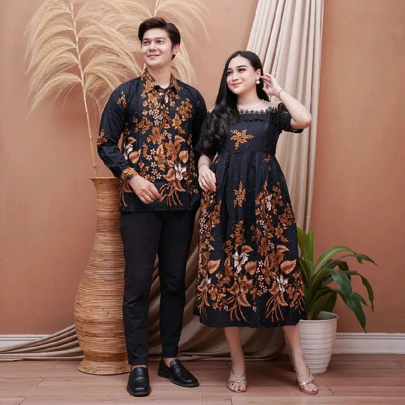 Couple dress batik kombinasi tile dan bruklat bawah lutut ( harga sudah termasuk couple ) 5
