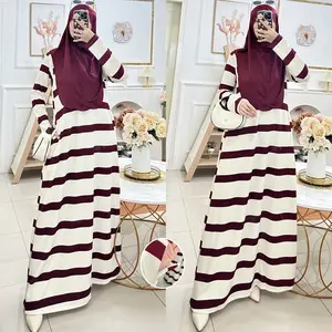 ALFATH - Set Almal Salur Knit Dress Hijab Kekinian Syari Mix Jersey Premium Gamis Dewasa Muslim