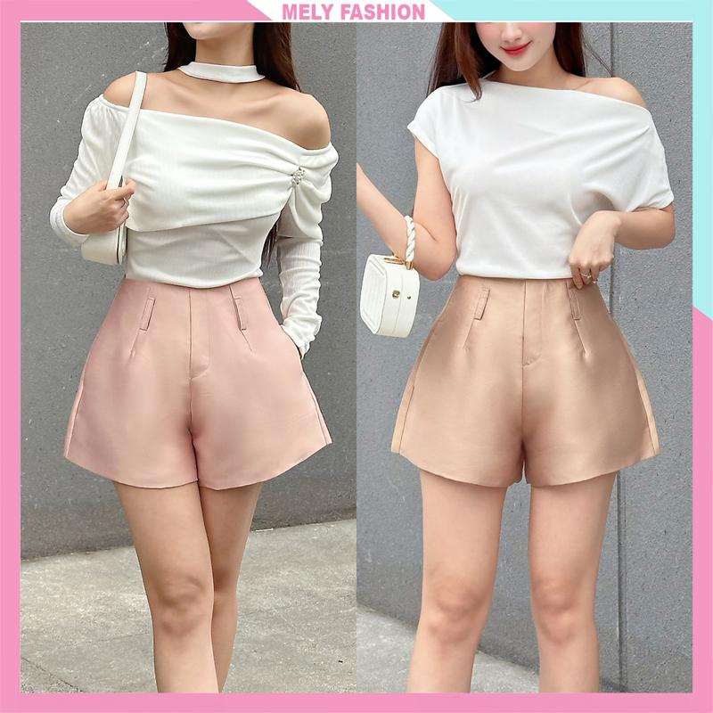Quần short đùi nữ tafta có túi ống rộng cạp cao xòe bồng 2 lớp đi làm đi chơi nhiều màu phong cách Hàn Quốc Mely Fashion Women Pants Màu Đen QS12
