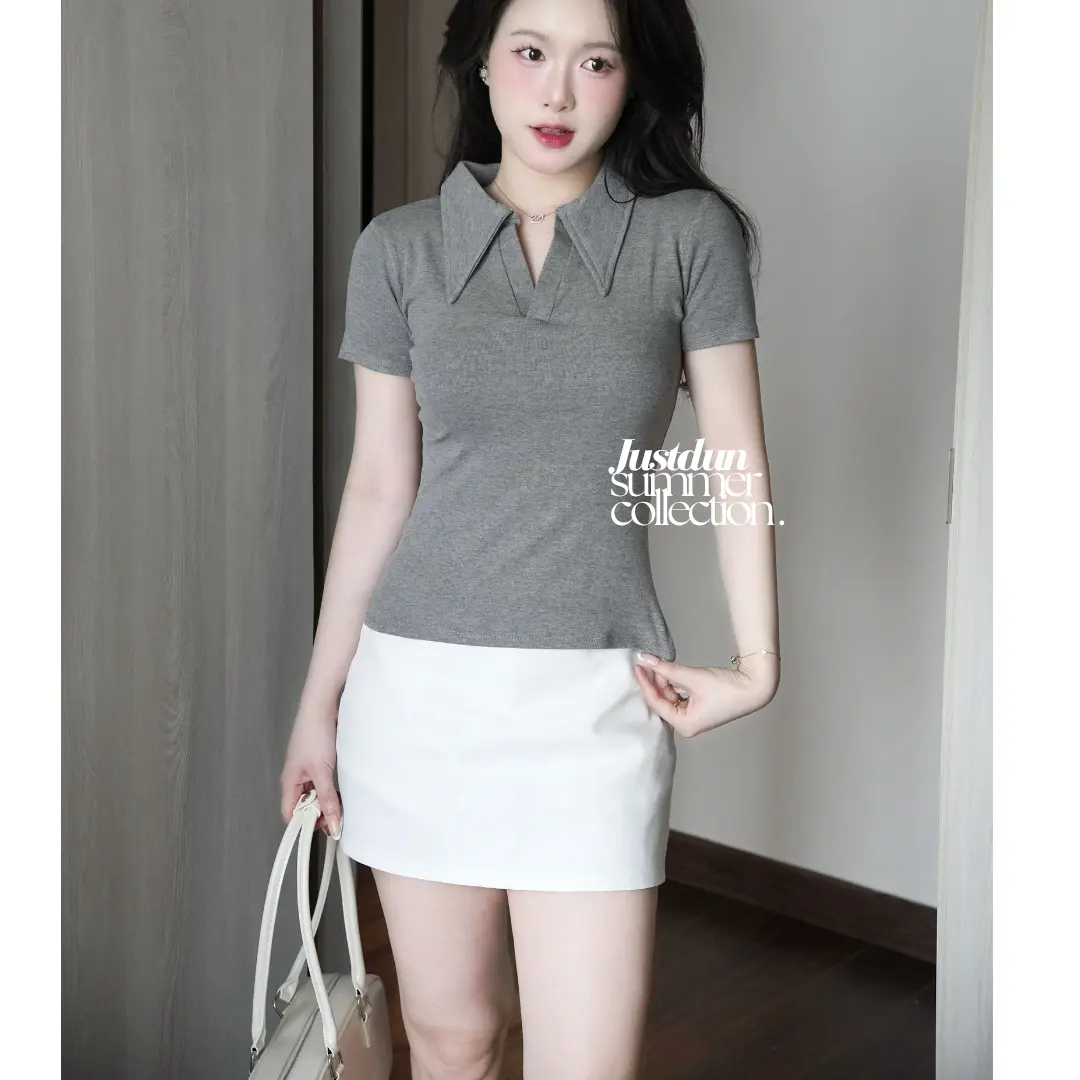 Áo Thun Nữ Polo JUSTDUN E21 – Cổ Sơ Mi Cotton Mịn Cao Cấp, Form Ôm Đẹp, Co Giãn Thoải Mái,Thanh Lịch | BigBuy360 - bigbuy360.vn