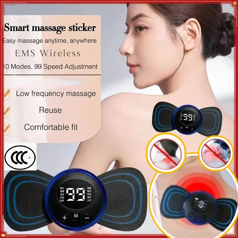 [READY STOCK]EMS Pulse Neck Massager 8 Modes Meridian Cervical Shoulder Muscle Stimulator Pain Relief With 4 Pads Stickers EMS Mini Cervical Massager Comfort