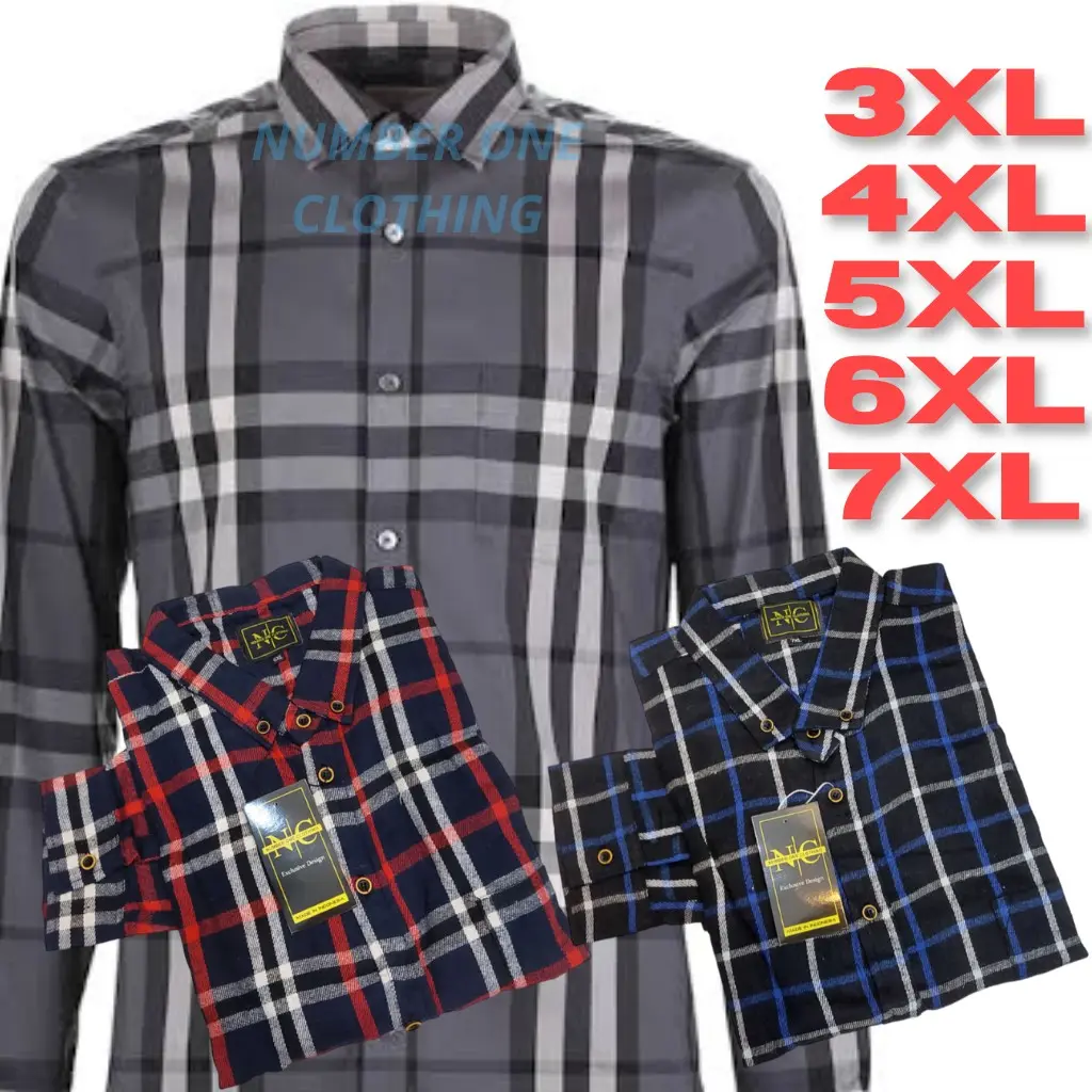 Kemeja Flanel Jumbo Lengan Panjang Big Size Oversize XXL 3XL 4XL 5XL 6XL 7XL Motif Kotak Pria