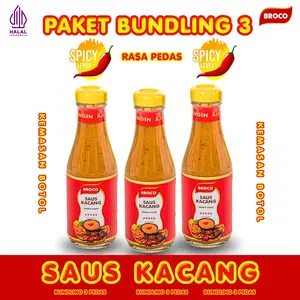 Broco Paket Bundling 3pcs Saos Kacang Broco Rasa Pedas 210ml - Saus Makanan Gorengan & Berbagai Jenis Makanan Bahan Aman BPOM - Spicy Sauce