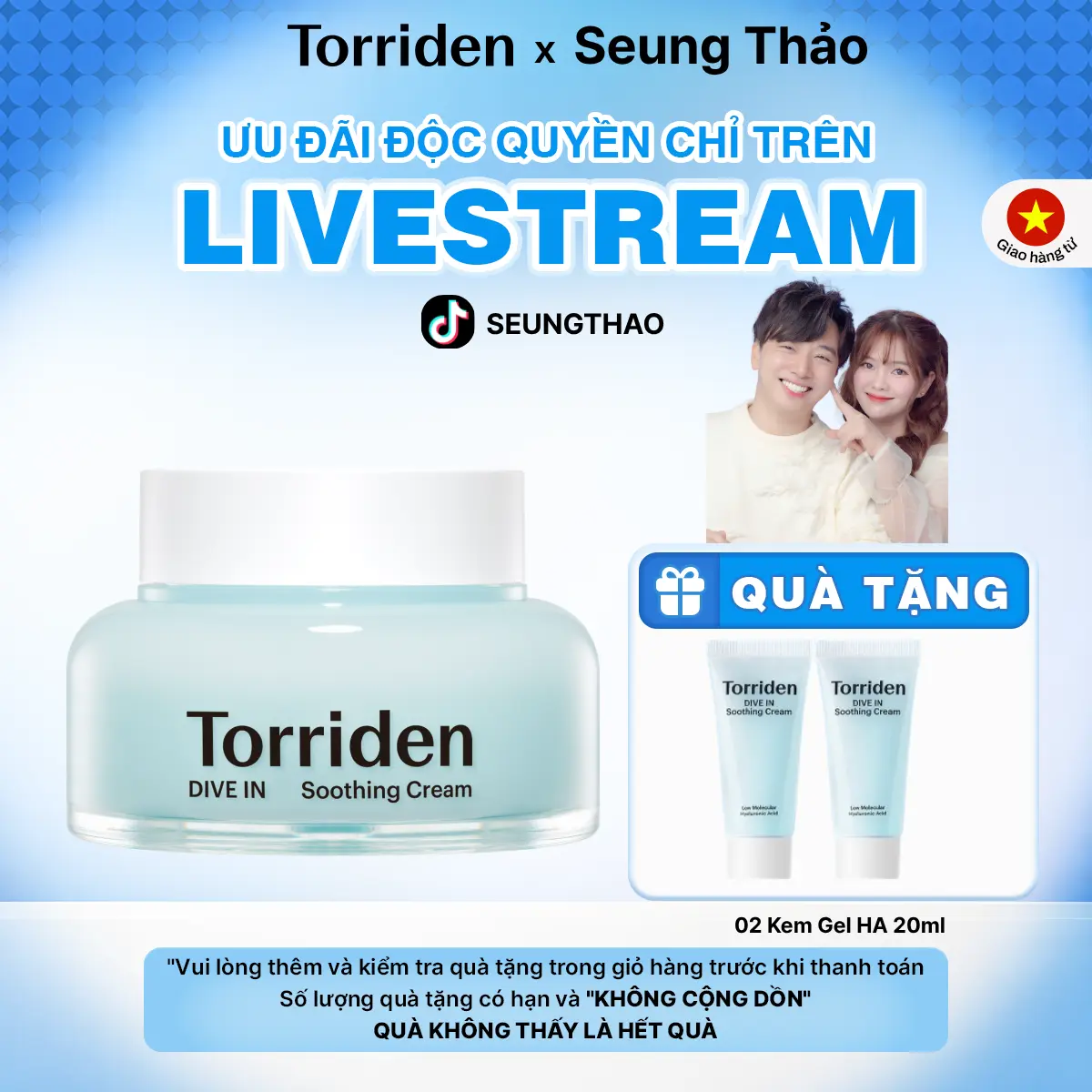 Kem gel dưỡng HA Torriden 5D Hyaluronic Acid phân tử nhỏ cấp ẩm làm mát dịu da DIVE IN Soothing Cream 100ml