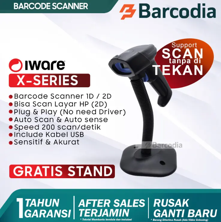 Barcode Scanner Usb Bluetooth Wireless 1D / 2D Auto Scan Iware X-Series 0