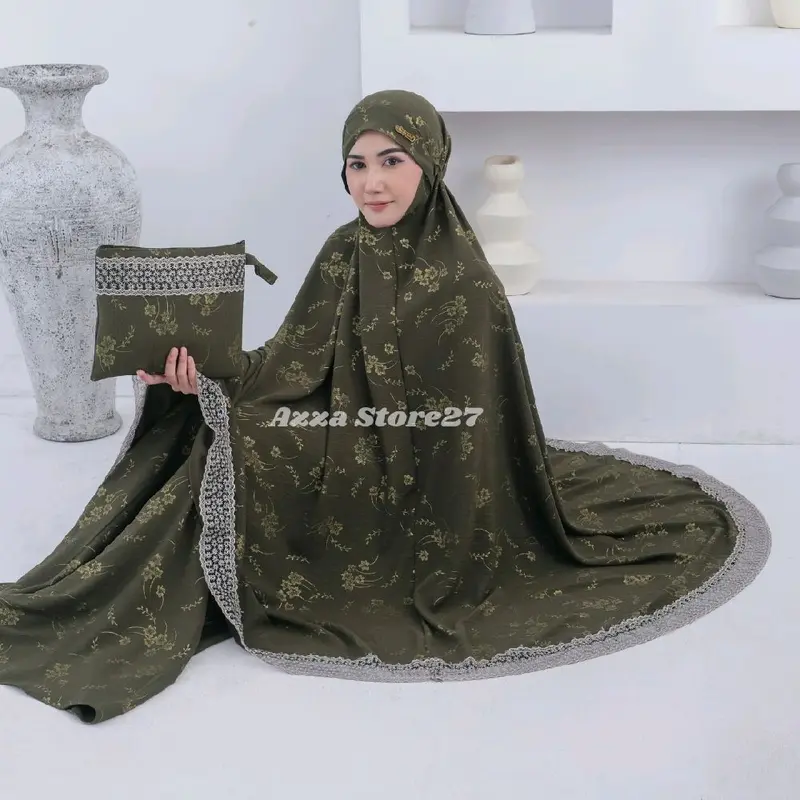 [ LAUNCHING ] Azza Store27 - Mukena Dewasa Shakira Dagu Crinkle Poil Airflow Premium Motif Renda Mewah Jumbo Traveling Cantik 4