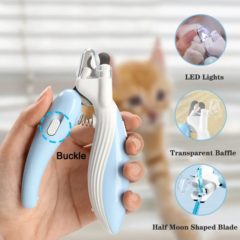Gunting Kuku Anjing LED Pet Nail Cutter Grooming Hewan Kucing Anti Splash Toe Claw Clipper Safety Lock Bloodline Light 0