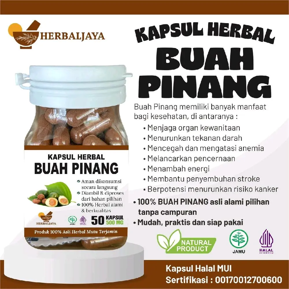 HERBALJAYA || KAPSUL BUAH PINANG 100% HERBAL ALAMI ISI 50 KAPSUL