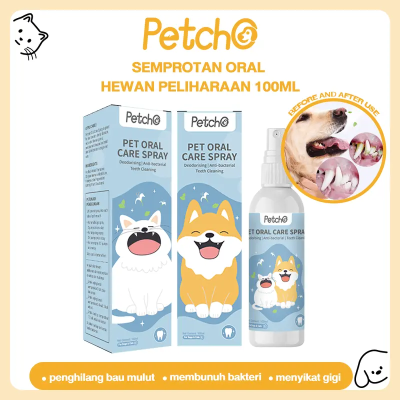 Petcho Semprotan Oral Hewan Peliharaan Obat Kumur Kucing Penyegar Napas Kucing Semprotan Penyegar Napas Anjing Membasmi Bakteri Hilangkan Bau 100ML 0