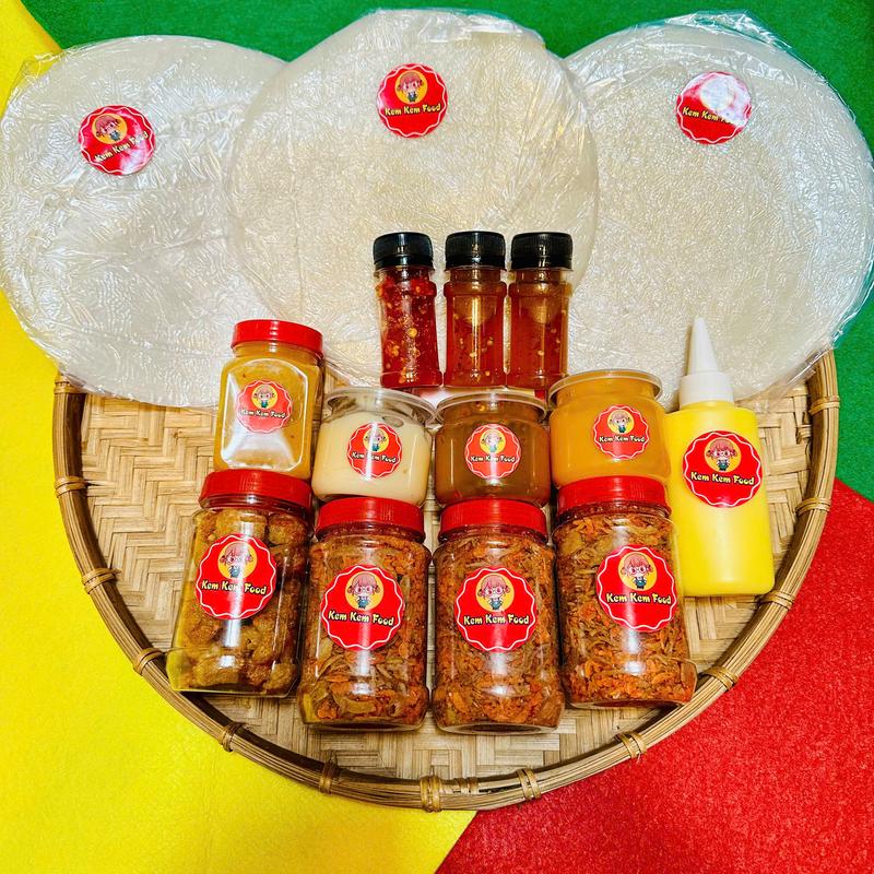 Combo  [15 MÓN] Bánh Tráng Phơi Sương KEMKEMFOOD+ Sốt Phô Mai Trứng Muối + Sốt Muối Sệt +Sốt Mayo Bơ Trứng + Muối Tép Hành Phi + Bơ Trứng Béo + Sốt Tắc + Ớt Rim +Tốp Mỡ + Muối Béo (FREESHIP)