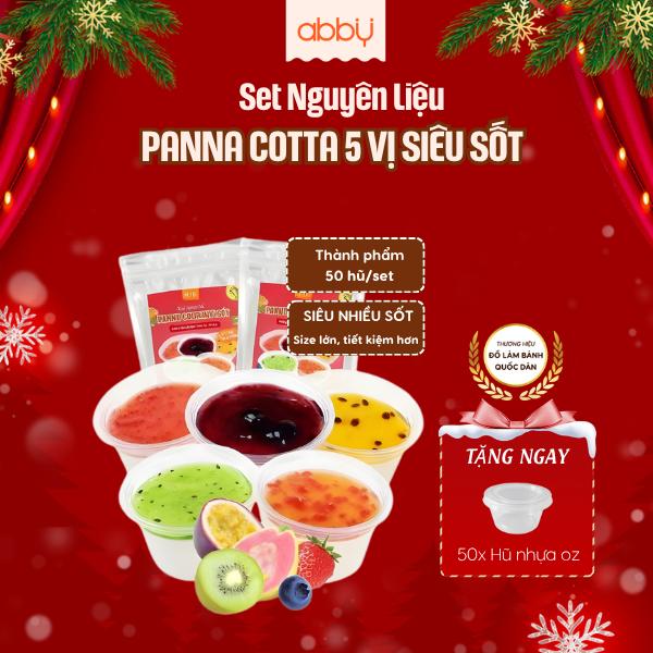 ABBY TẶNG HŨ ĐỰNG Set nguyên liệu Làm Panna Cotta Siêu Sốt 5 Vị Mứt Hè Nhiệt Đới - Nhãn Đào Xoài Nhãn Dâu tằm - thành phẩm 50 hũ