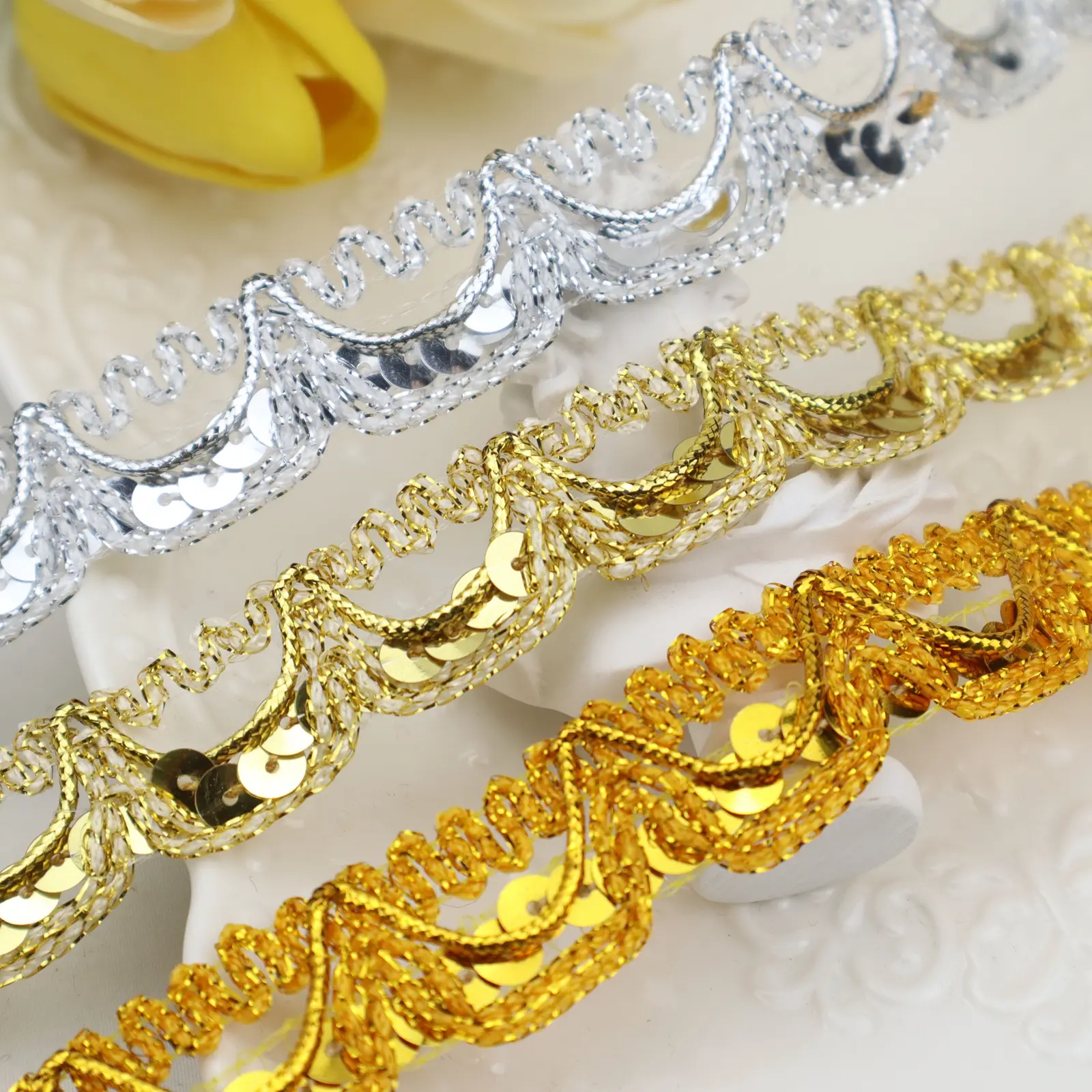 2 Yards Braid Lace Trim Sequin Ribbon Trim Scallop Braid Trim for Sewing Dress Embellish Home Decoration