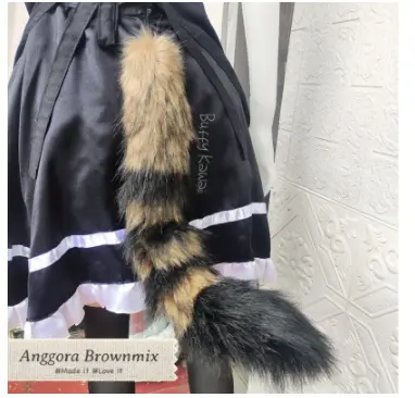 ekor furry anggora loreng neko tail blaster faux fur fluffy halloween party fashion cosplay animal stuff aksesoris hiasan dekorasi costume accessories kawaii cute cat shippo 8