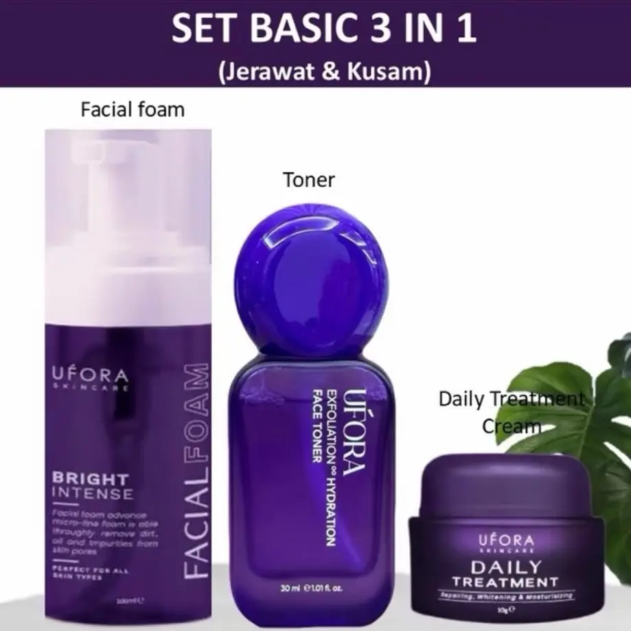 UFORA SKINCARE SET BASIC 3IN1 CLEANSER+DAILY TREATMENT+TONER  Mencerahkan  Kulit wajah